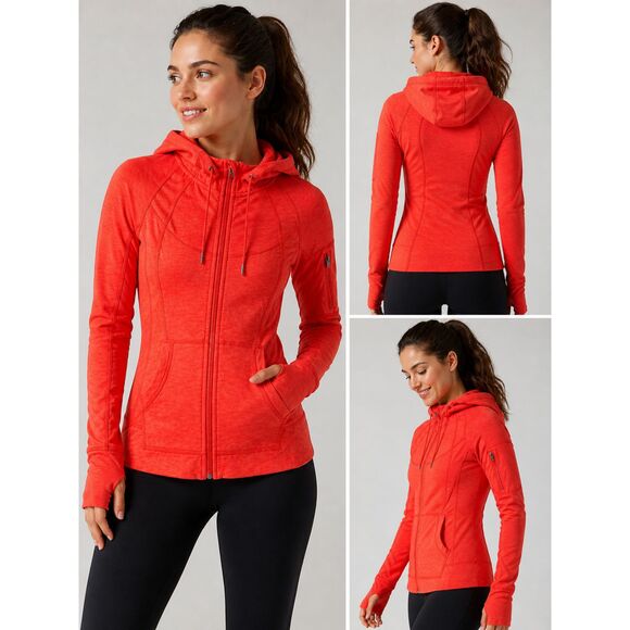 Athleta Tops - Athleta Hoodie XS Orange Full Zip Thumbhole Jacket Yoga Running Athletic Active
